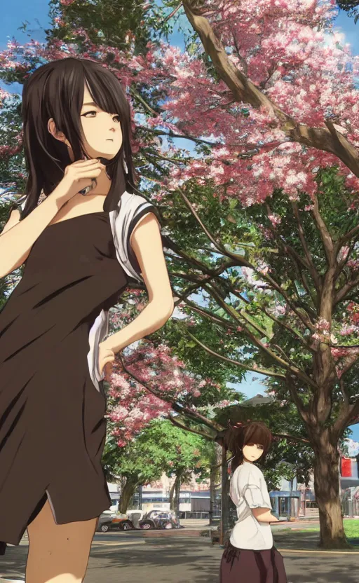 Prompt: anime style, gta 5, panoramic view of girl, centered, yukata clothing, sakura tree in background, brown hair, hair down, symmetrical facial features, from arknights, hyper realistic, extreme detail, volumetric lights, 4 k drawing, safebooru, realistic lighting, by alphonse mucha, greg rutkowski, sharp focus, backlit