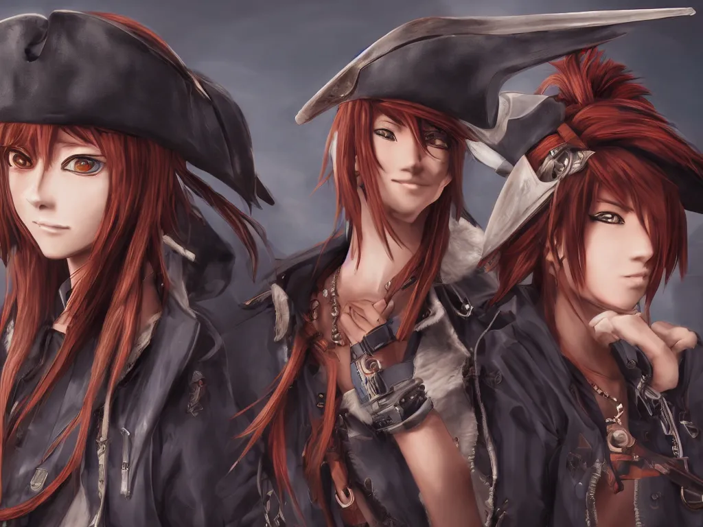 Prompt: Anime style portrait of modern pirate, highly detailed, sharp focus, illustration, cinematic lighting, Unreal Engine 5