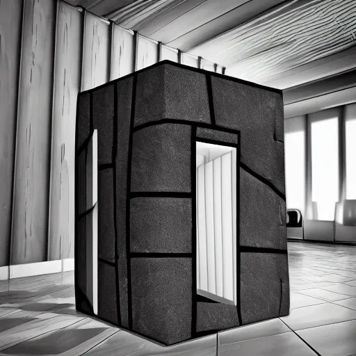 Prompt: liminal cubic room black and white ultra realistic 4k strange