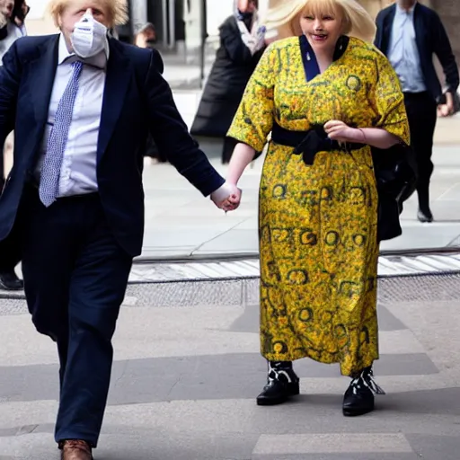 Prompt: venti from genshin impact holding hands with boris johnson