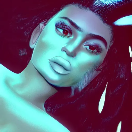 Prompt: kylie jenner held menacingly by an xenomorph, highly detailed, photorealistic, slime, saliva, artstation, smooth