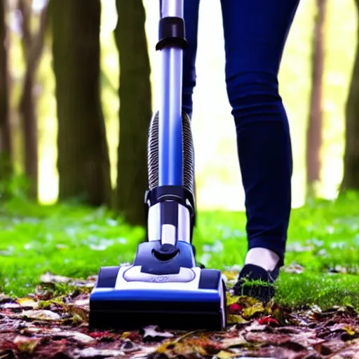 Image similar to lady walking a vacuum in a scary wood