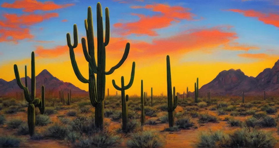 Image similar to painting of the sonoran desert at sunrise, beautiful painting, oil on canvas, by Ewa Czarniecka, award winning masterpiece,