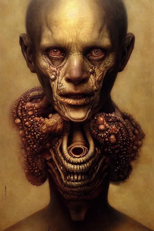 Prompt: beautiful clean oil painting biomechanical cosmic horror portrait of human face by wayne barlowe, odd nerdrum, rembrandt, complex, stunning, realistic, skin color