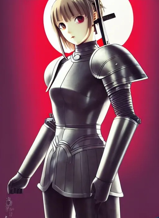 Image similar to ilya kuvshinov, anime female knight in armor by, last exile, murata range, fine detail, perfect, dramatic lighting, dynamic composition, art deco, cel shading, vivid, rich texture, alphonse mucha, ( ( ( colorful ) ) ), ( ( ( yoshinari yoh ) ) ), loish, takashi murakami