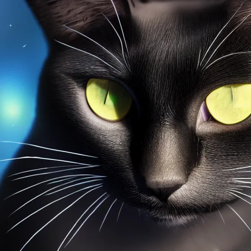 Image similar to black cat close up 4k, cosmic background, artstation, matte painting