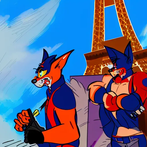 Image similar to swat kats in paris, extremely detailed, cinematic shot, close angle, eiffel tower in the background