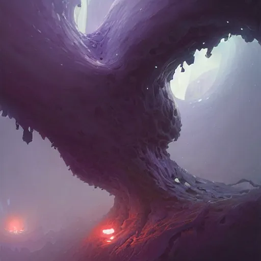 Prompt: Fantasy painting of a magical void fungus, by Greg Rutkowski and igor kieryluk