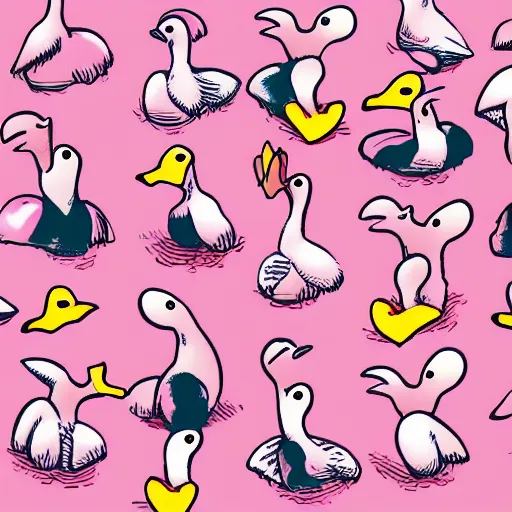 Prompt: pink duck, illustration waldo