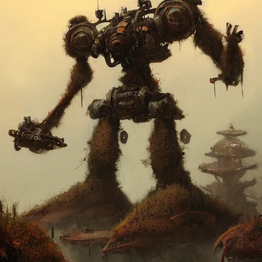 Image similar to a rusted mech with moss by eddie mendoza