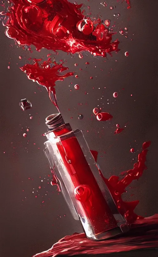 Image similar to a beautiful painting illustration of a health potion with red liquid inside vial, scratched surface, bubbles, crimson, by greg rutkowski, featured on artstation, rpg item