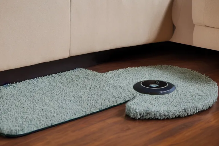 Image similar to a high detailed picture of a robot vacuum cleaner in a living room, 8k, very detailed, photo realistic