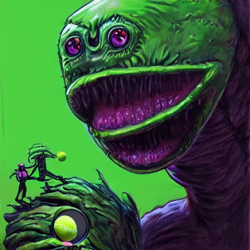 Image similar to a tennis ball monster alien , digital art, fantasy, magic, trending on artstation, ultra detailed, professional illustration by Basil Gogos