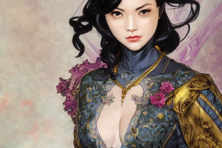 Prompt: cassandra cain in a wedding dress at her wedding ceremony, decorated ornate chapel, cg animation, riot entertainment, arcane, realistic, character select portrait, by artgerm, greg rutkowski, alphonse mucha, 3 d
