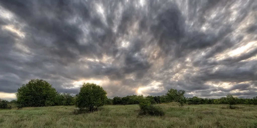 Image similar to hdri sky with spells and stormcloud glimpses of flares and beams airbrush pale tones