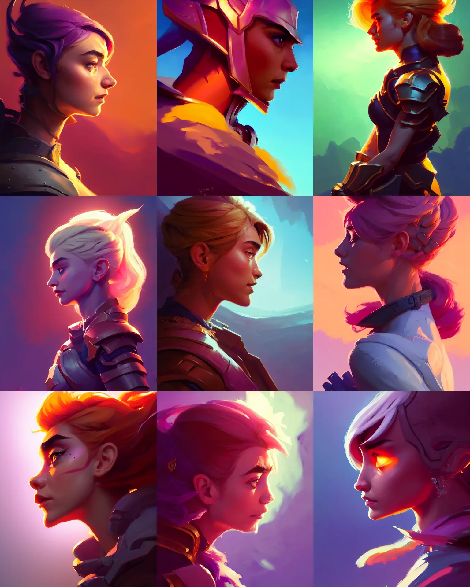 Prompt: side - profile painted portrait, imogen poots as a paladin, bright backlit, key lighting, smooth, gaudy colors, octane render aesthetic, dota matte painting concept art, official fanart behance hd artstation by jesper ejsing, by rhads and lois van baarle and ilya kuvshinov and rossdraws