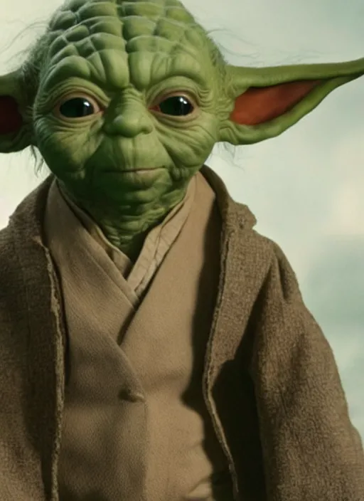 Image similar to film still of tommy lee jones as yoda in star wars, 4 k