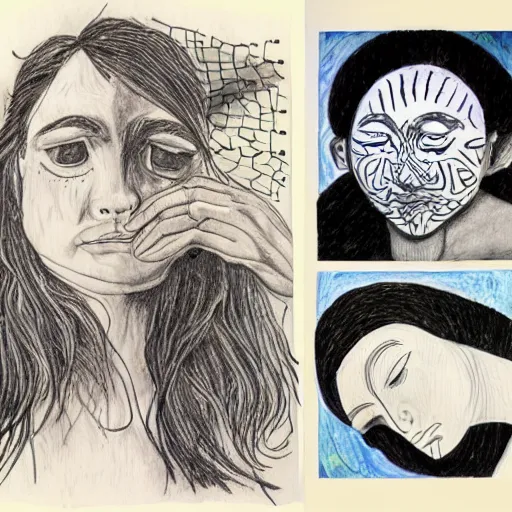 Prompt: collage of craigslist ads, sleepy sun face, pen and pencil painting