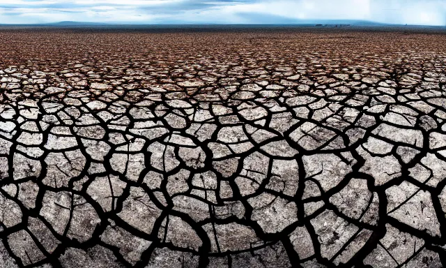 Image similar to panorama of a cloudless rain above a dried up river in a desolate land, dead trees, blue sky, hot and sunny, big raindrops, highly-detailed, elegant, dramatic lighting, artstation, 4k, cinematic landscape, photograph by Elisabeth Gadd