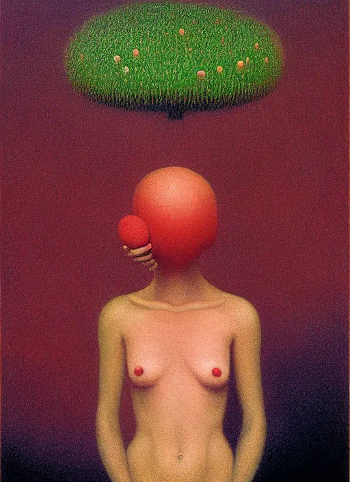 Image similar to She Eats of the Strangling Fruit and Her polyp blossoms bring iridescent fungal flowers whose spores black the foolish stars, Edward Hopper and James Gilleard, Zdzislaw Beksinski, Mark Ryden, Wolfgang Lettl highly detailed, hints of Yayoi Kasuma, Odilon Redon. Drexler