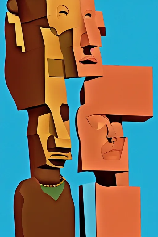 Image similar to cubist moai statue cutout digital illustration cartoon colorful beeple