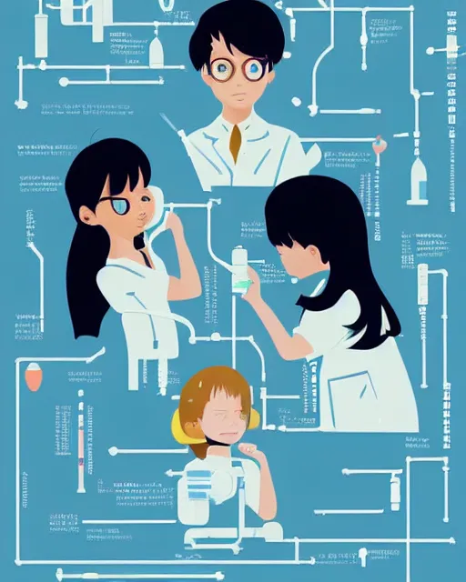 Image similar to a little girl in science lab experiment test tube microscope map. clean cel shaded vector art. minimalist illustration art by lois van baarle, artgerm, helen huang by makoto shinkai and ilya kuvshinov, rossdraws