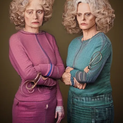 Prompt: stunning award winning hyperrealistic hdr 8 k highly detailed portrait photo of patty and selma as real humans