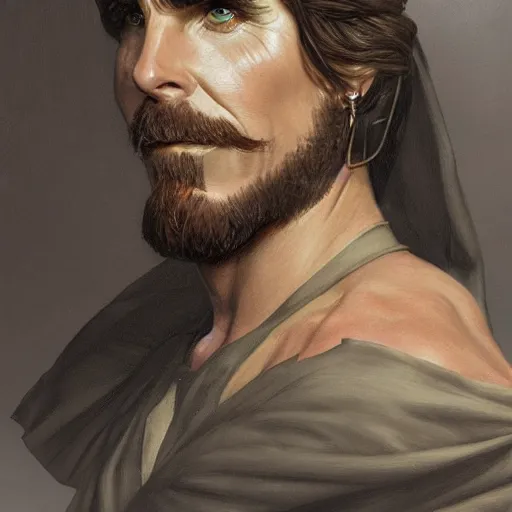 Prompt: Christian Bale as a Fantasy D&D character, clean shaved, portrait art by Donato Giancola and James Gurney, digital art, trending on artstation