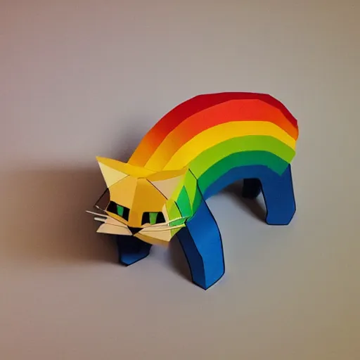 Image similar to Highly detailed and intricate Rainbow papercraft cat