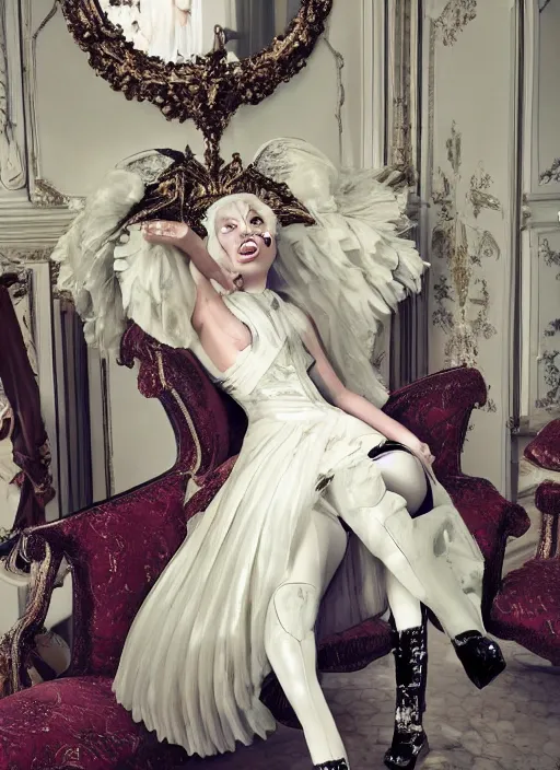 Image similar to lady gaga by Tim Walker posing in an expensive mansion setting , vogue magazine, Highly realistic. High resolution. Highly detailed. Dramatic. 8k.4k.