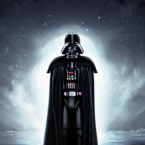 Image similar to sad darth vader looking out to the horizon, artstation hall of fame gallery, editors choice, # 1 digital painting of all time, most beautiful image ever created, emotionally evocative, greatest art ever made, lifetime achievement magnum opus masterpiece, the most amazing breathtaking image with the deepest message ever painted, a thing of beauty beyond imagination or words