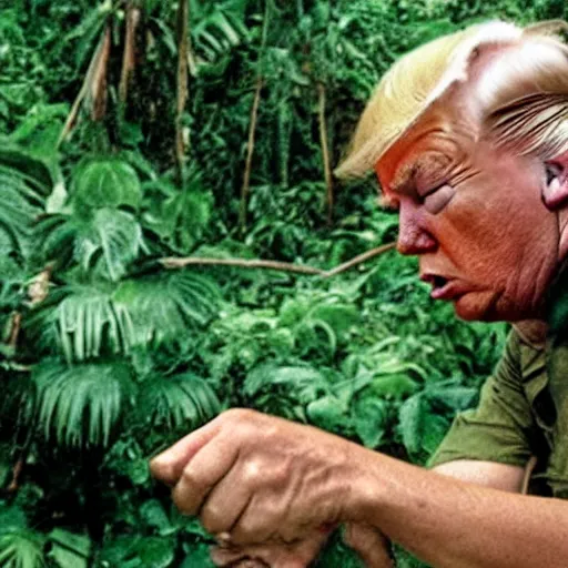 Prompt: trump crying in a jungle, vietnam war