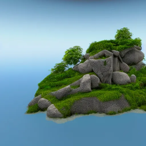 Image similar to myst island, 3d render, original, photorealistic