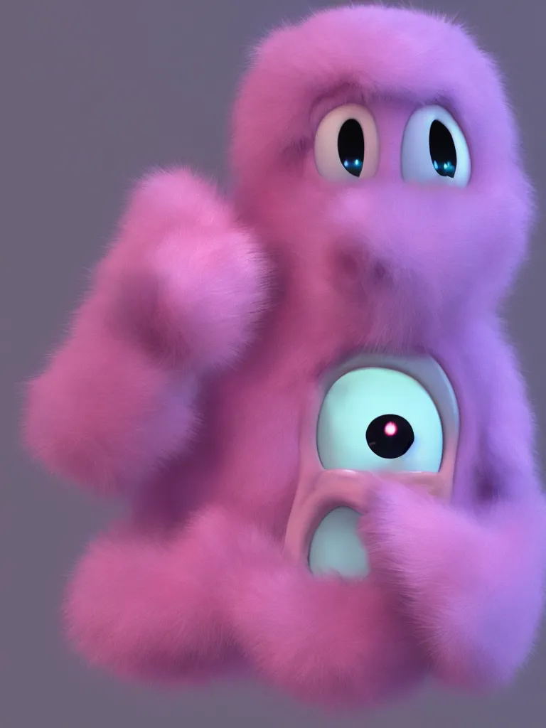 Image similar to “realistic pinkie the ghost from pac man rendered in 3d, fuzzy, furry, pixar, ultradetailed, octane render, epic”