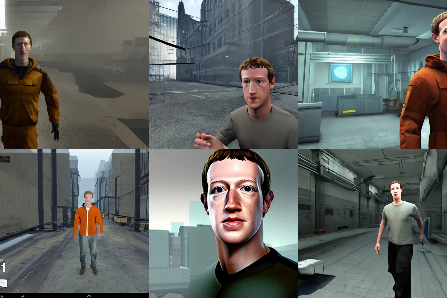 Prompt: Screenshot of Mark Zuckerberg in Half-Life 2