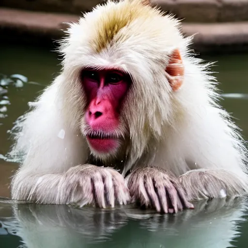 Image similar to An enlightened Japanese Snow Monkey during heavy though in a hot spring