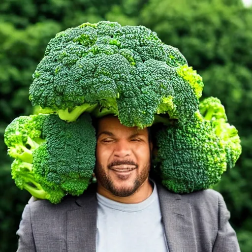 Prompt: man with broccoli shaped afro