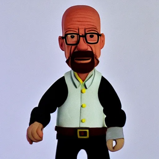 Prompt: “ walter white in the style of wallace and gromit claymation on a white background, super detailed ”