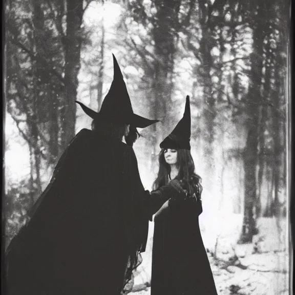 Image similar to a beautiful witch summoning a horrible demon, a polaroid photo taken by lucifer