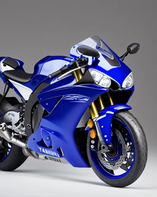 Image similar to 2 0 0 1 yamaha r 1, blue, studio lighting, photo, extremely detailed, artistic photography, 8 k, trending, very accurate,