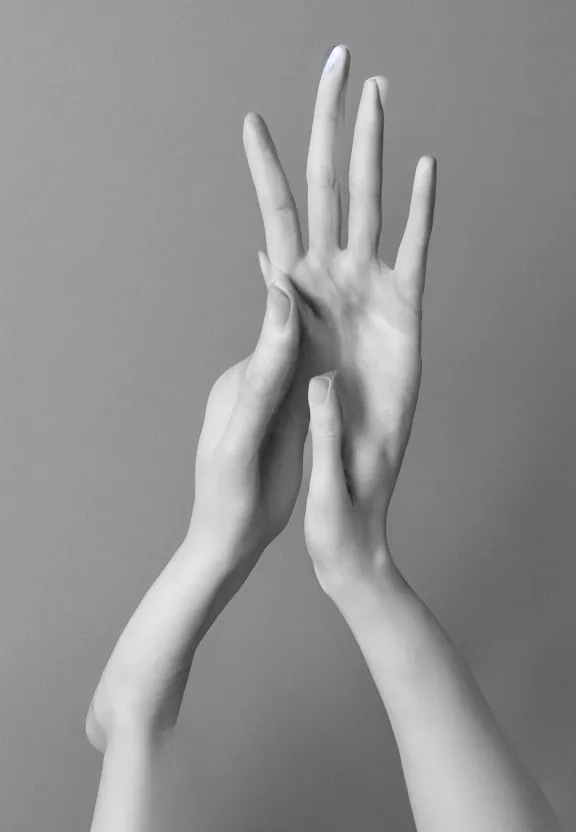 Prompt: ultra detailed photorealistic woman's hand with palm up and only 5 fingers, back of hand on the table, palm pattern visible, instagram photo, studio photo, 9 0 mm, f / 1. 4