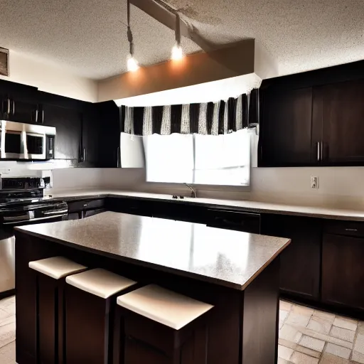 Prompt: underexposed photo, dark kitchen