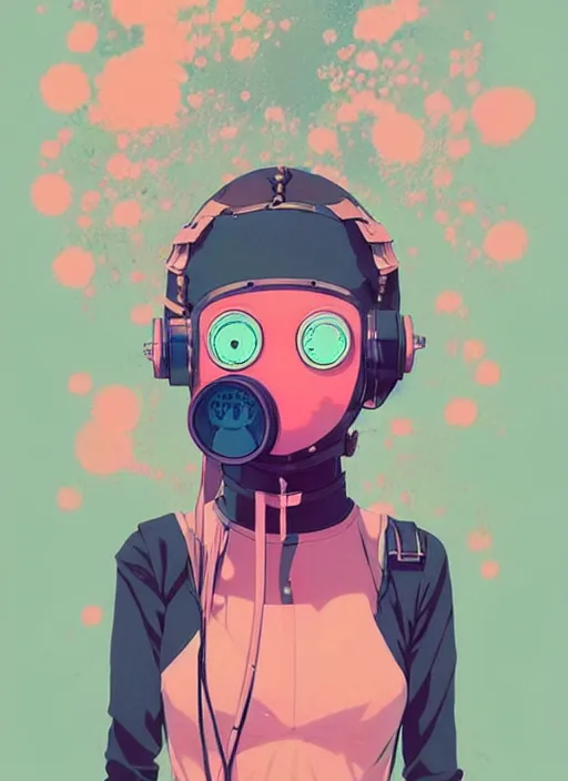 Image similar to singular girl with wearing gas mask, very anime!!! anime!! intricate details, aesthetically pleasing pastel colors, poster background, art by conrad roset and ilya kuvshinov