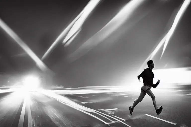 Prompt: man running at the speed of the light, hd, photo, award winning