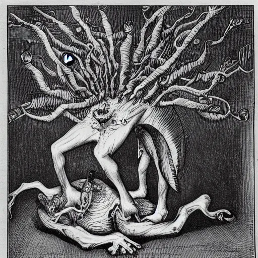 Image similar to bizarre bestiary of repressed unconscious emotional monsters and creatures