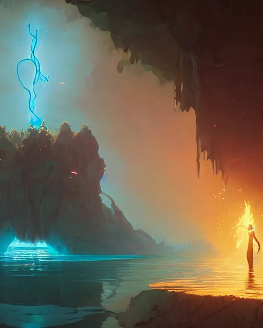 Image similar to highly detailed vfx portrait of a mage casting a water spell, unreal engine, greg rutkowski, loish, rhads, beeple, makoto shinkai and lois van baarle, ilya kuvshinov, rossdraws, tom bagshaw, alphonse mucha, global illumination, detailed and intricate environment