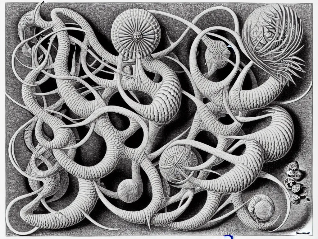 Prompt: platonic, neo surrealism, art by ernst haeckel and daniel martin diaz and mc escher