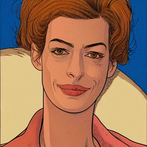 Image similar to anne hathaway retro minimalist portrait by jean giraud, moebius starwatcher comic, 8 k