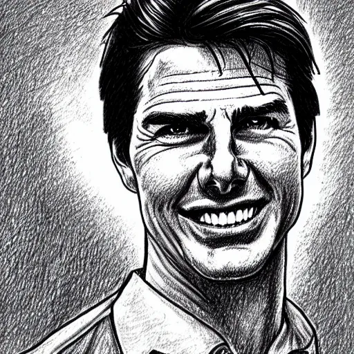 Image similar to a portrait drawing of Tom Cruise drawn by Robert Crumb