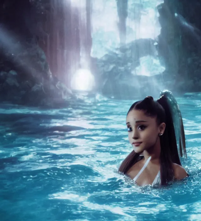 Prompt: ariana grande as a mystical water creature, d & d, movie still frame, hd, remastered, film grain, cinematic lighting